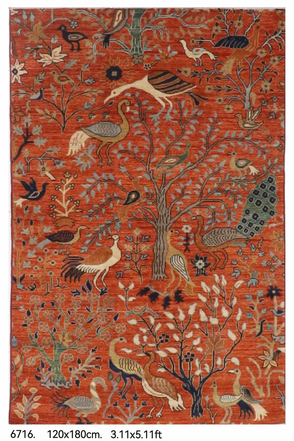 120 x 180 cm | Birds Orange Design Hand Knotted Wool Afghan Carpet