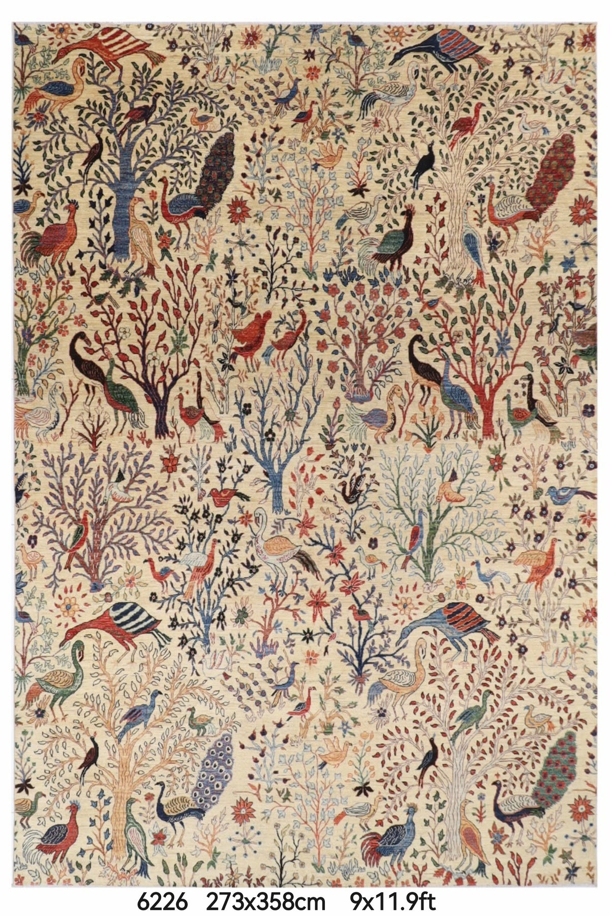 273 x 358 cm | Birds Beige Afghan Veg Dye Wool carpet