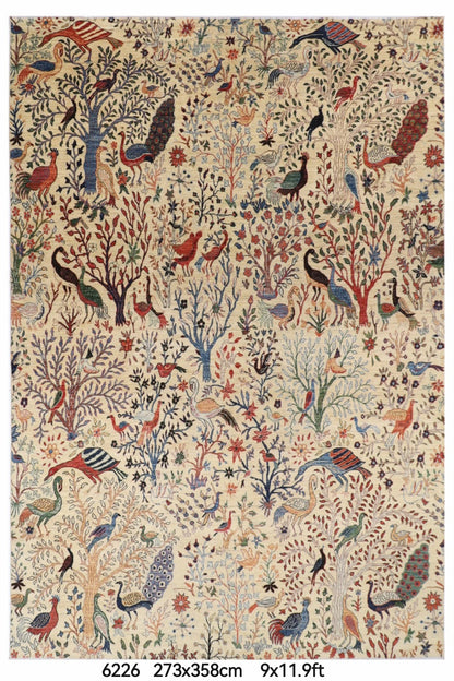 273 x 358 cm | Birds Beige Afghan Veg Dye Wool carpet