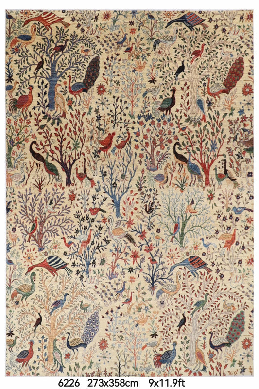 273 x 358 cm | Birds Beige Afghan Veg Dye Wool carpet