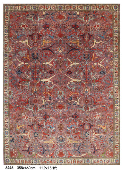 358 x 460 cm | Large Kawros Pink Design Hand Knotted veg Dye Wool Afghan Carpet
