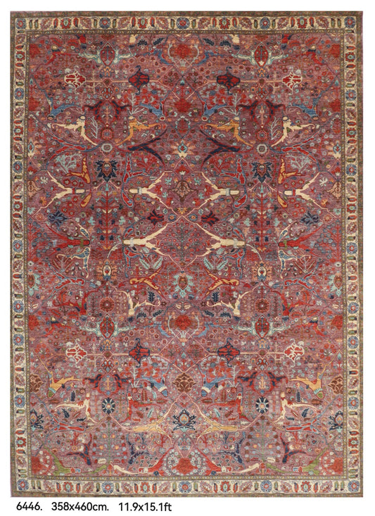 358 x 460 cm | Large Kawros Pink Design Hand Knotted veg Dye Wool Afghan Carpet