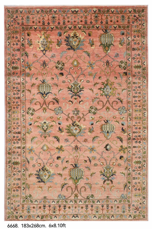 183 x 268 cm | Sultani Pink Hand Knotted Wool Afghan Carpet