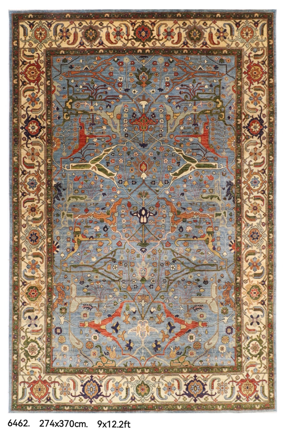 274 x 370 cm | Tribal Bidjar Blue Design Hand Knotted veg Dye Wool Afghan Carpet
