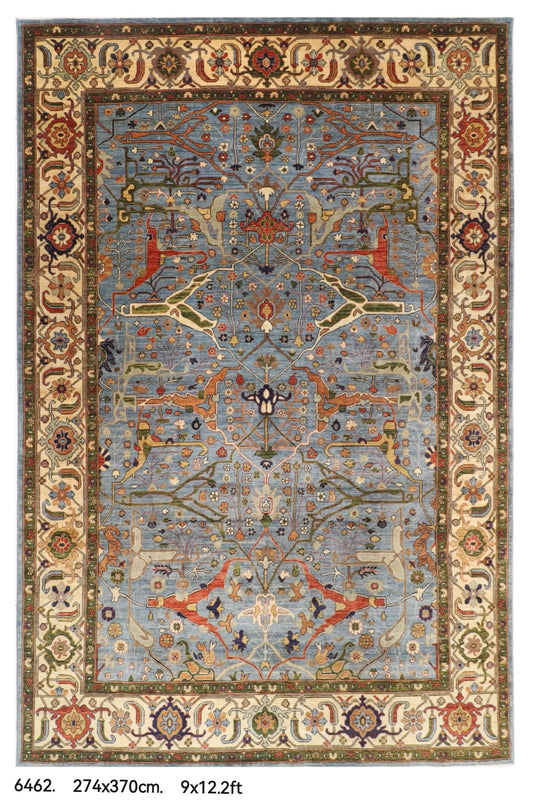 274 x 370 cm | Tribal Bidjar Blue Design Hand Knotted veg Dye Wool Afghan Carpet