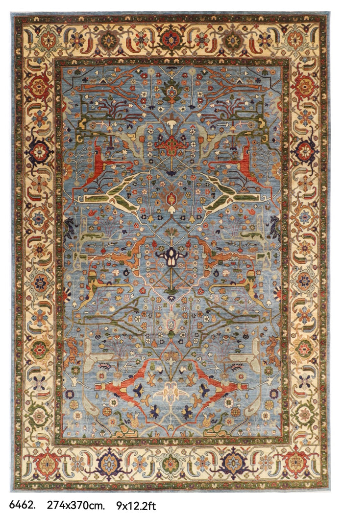 274 x 370 cm | Tribal Bidjar Blue Design Hand Knotted veg Dye Wool Afghan Carpet