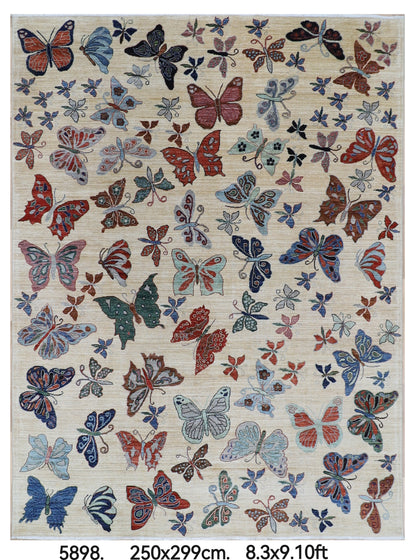 250 x 299 cm | Oriental Butterfly beige Area Rug Afghan Hand Knotted Veg Dye Wool carpet