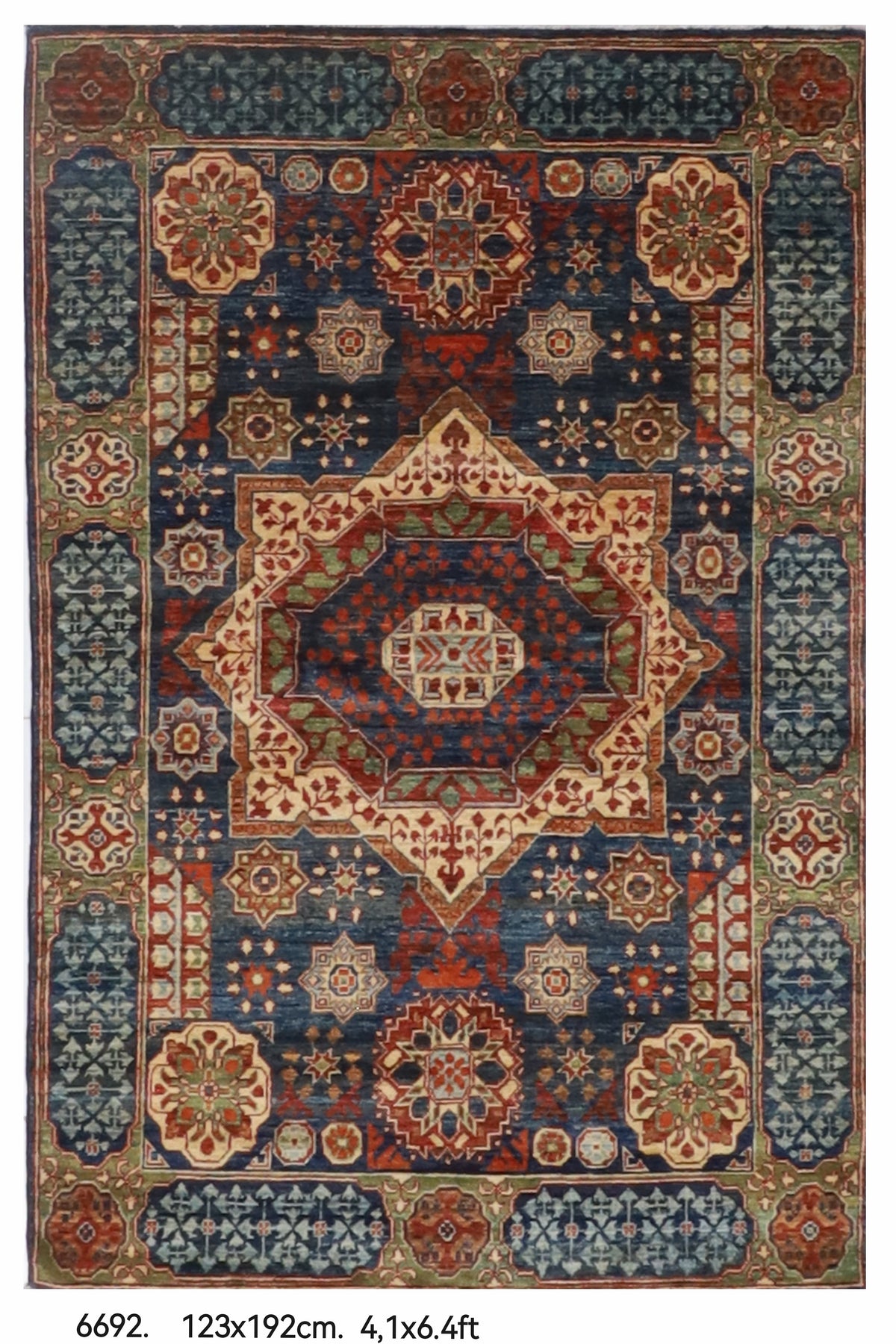 118 x 195 cm | Mamluk Hand Knotted Wool Afghan Carpet