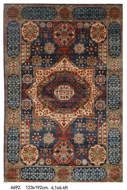 118 x 195 cm | Mamluk Hand Knotted Wool Afghan Carpet