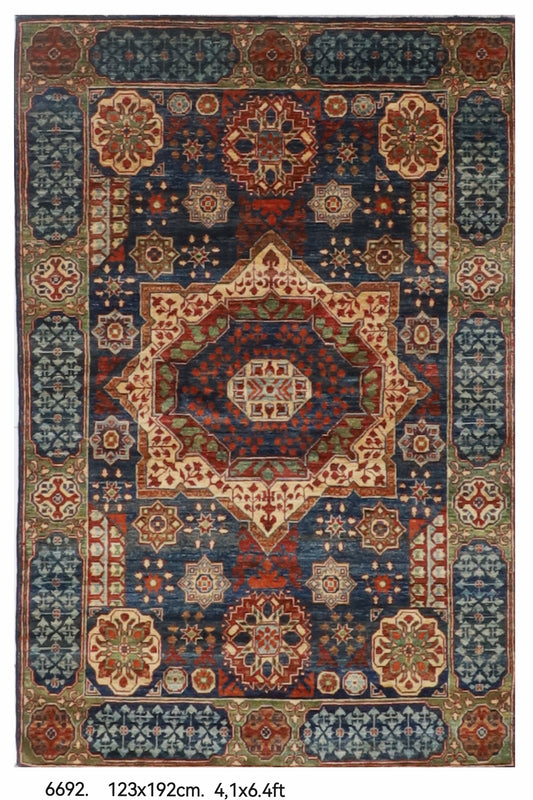118 x 195 cm | Mamluk Hand Knotted Wool Afghan Carpet