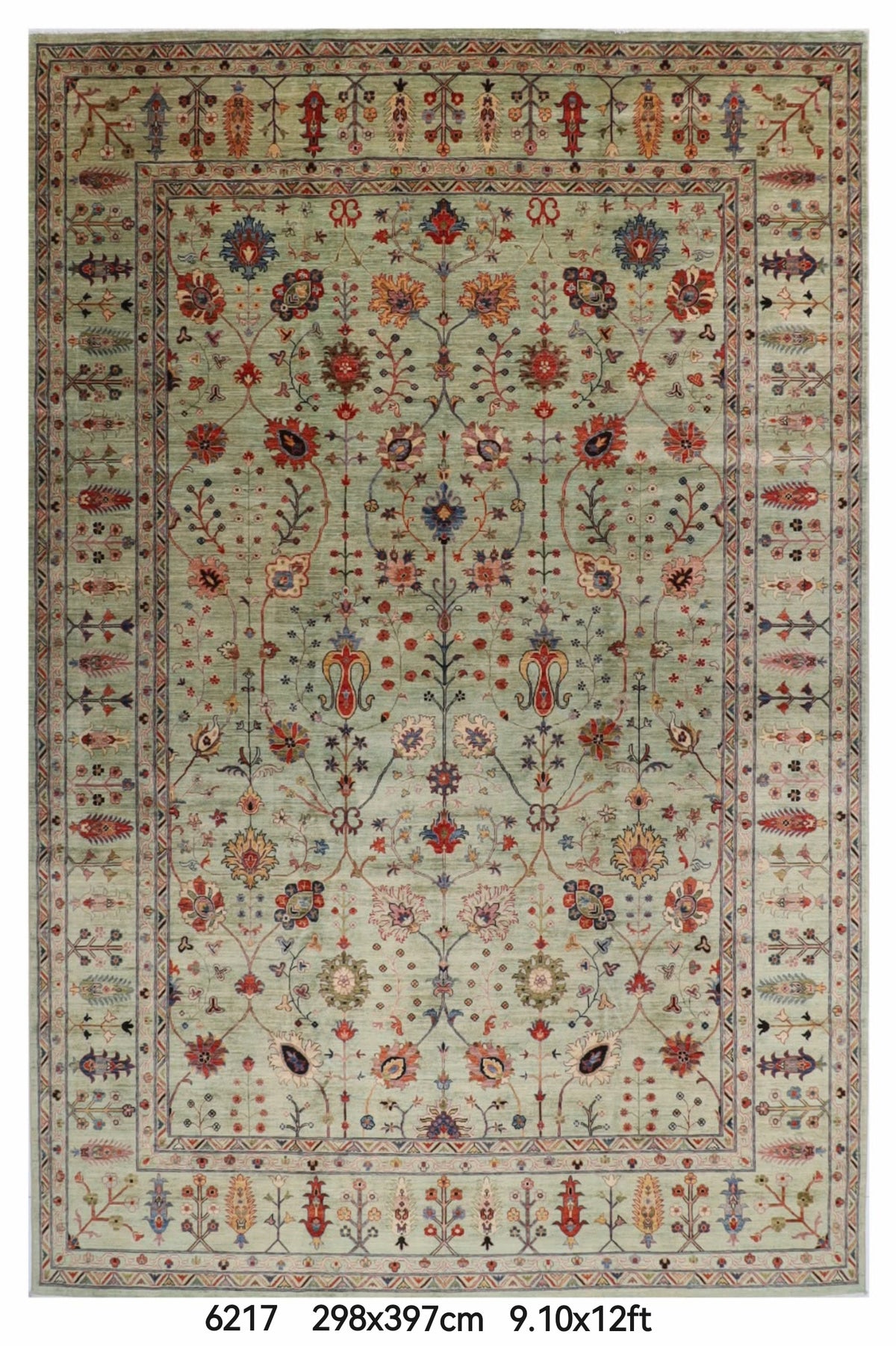 298 x 397 cm | Green Sultani Afghan Veg Dye Wool carpet