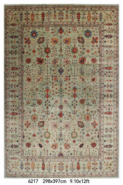 298 x 397 cm | Green Sultani Afghan Veg Dye Wool carpet