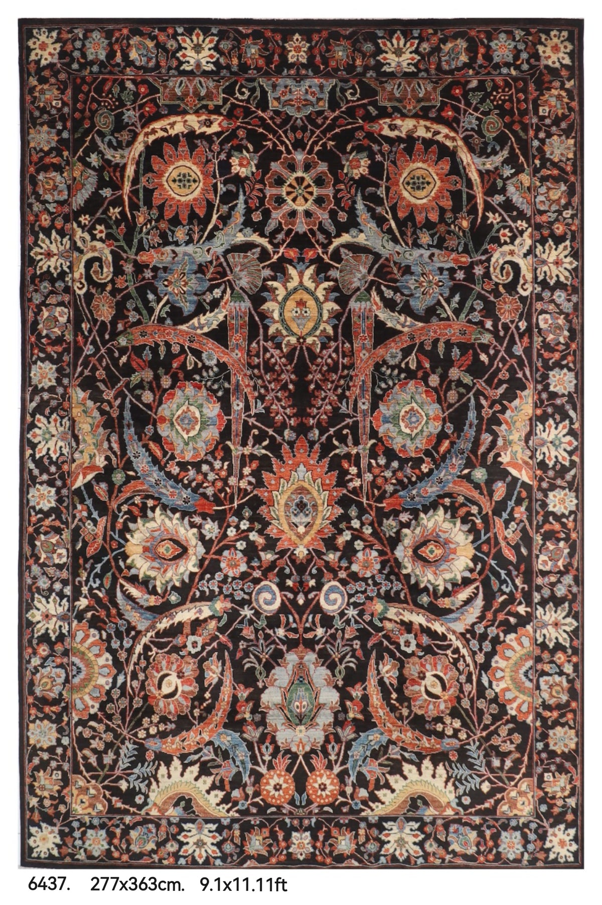277 x 363 cm | Bidjar Black Design Hand Knotted veg Dye Wool Afghan Carpet