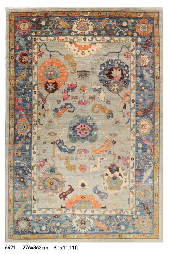 272 x 362 cm | Oushak Design Hand Knotted veg Dye Wool Afghan Carpet