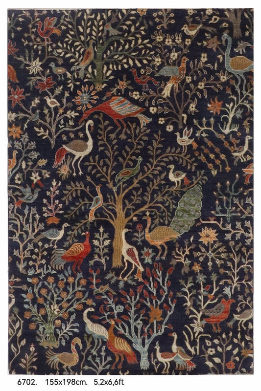 155 x 198 cm | Birds Design Hand Knotted Wool Afghan Carpet