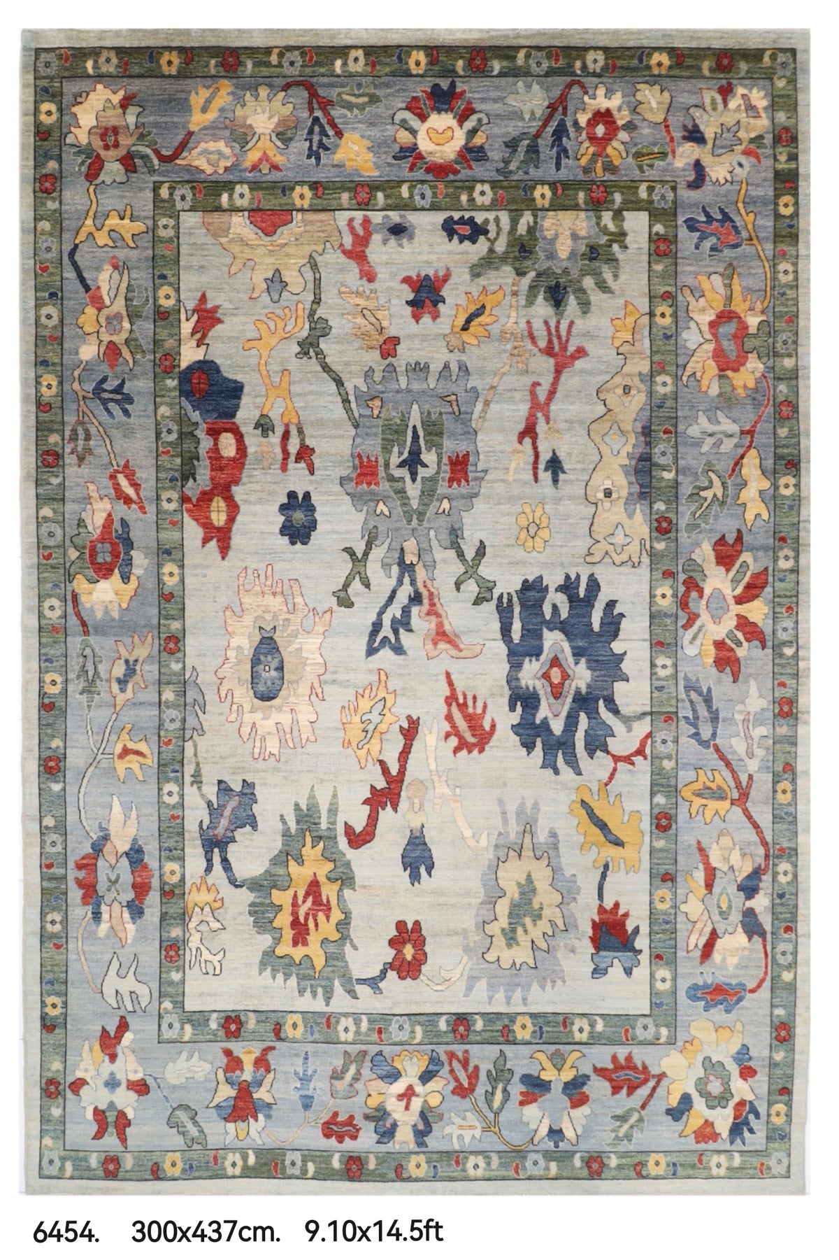 300 x 437 cm | Oushak Gray Design Hand Knotted veg Dye Wool Afghan Carpet