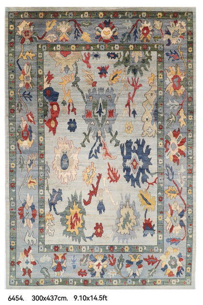 300 x 437 cm | Oushak Gray Design Hand Knotted veg Dye Wool Afghan Carpet