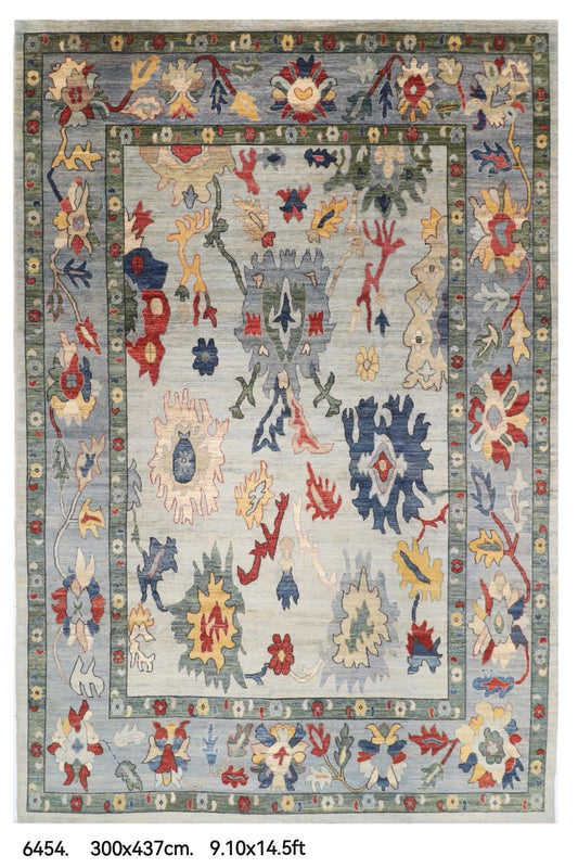 300 x 437 cm | Oushak Gray Design Hand Knotted veg Dye Wool Afghan Carpet