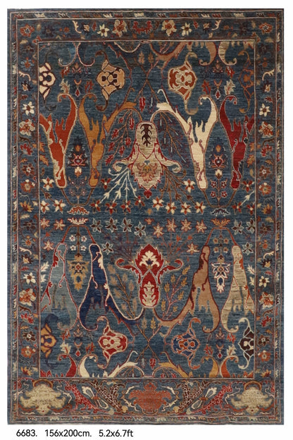 156 x 200 cm | kawros Blue Hand Knotted Wool Afghan Carpet