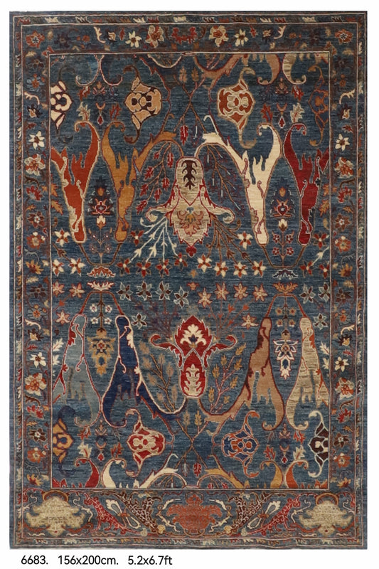 156 x 200 cm | kawros Blue Hand Knotted Wool Afghan Carpet
