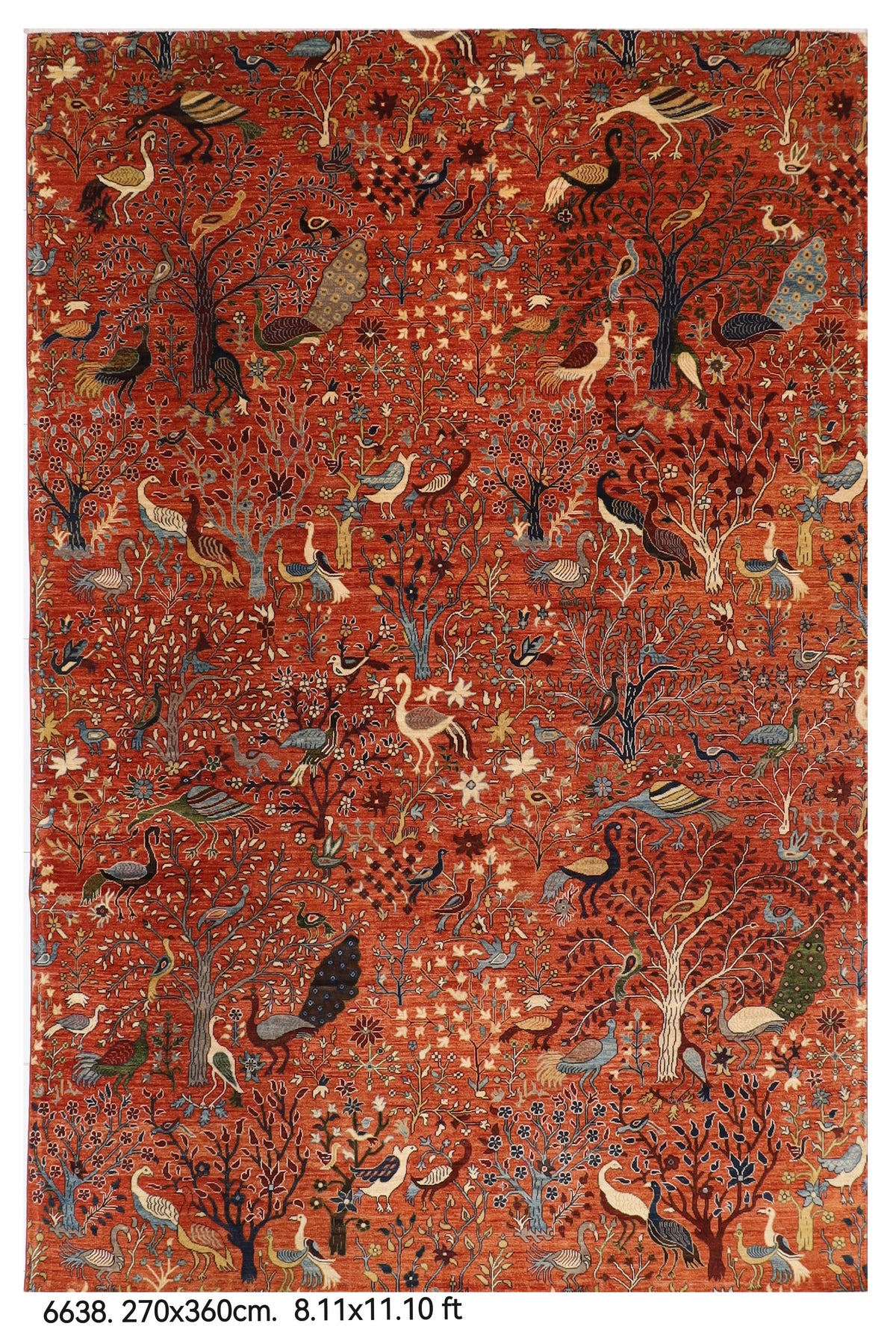 270 x 360 cm | Birds Orange Design Hand Knotted Wool Afghan Carpet