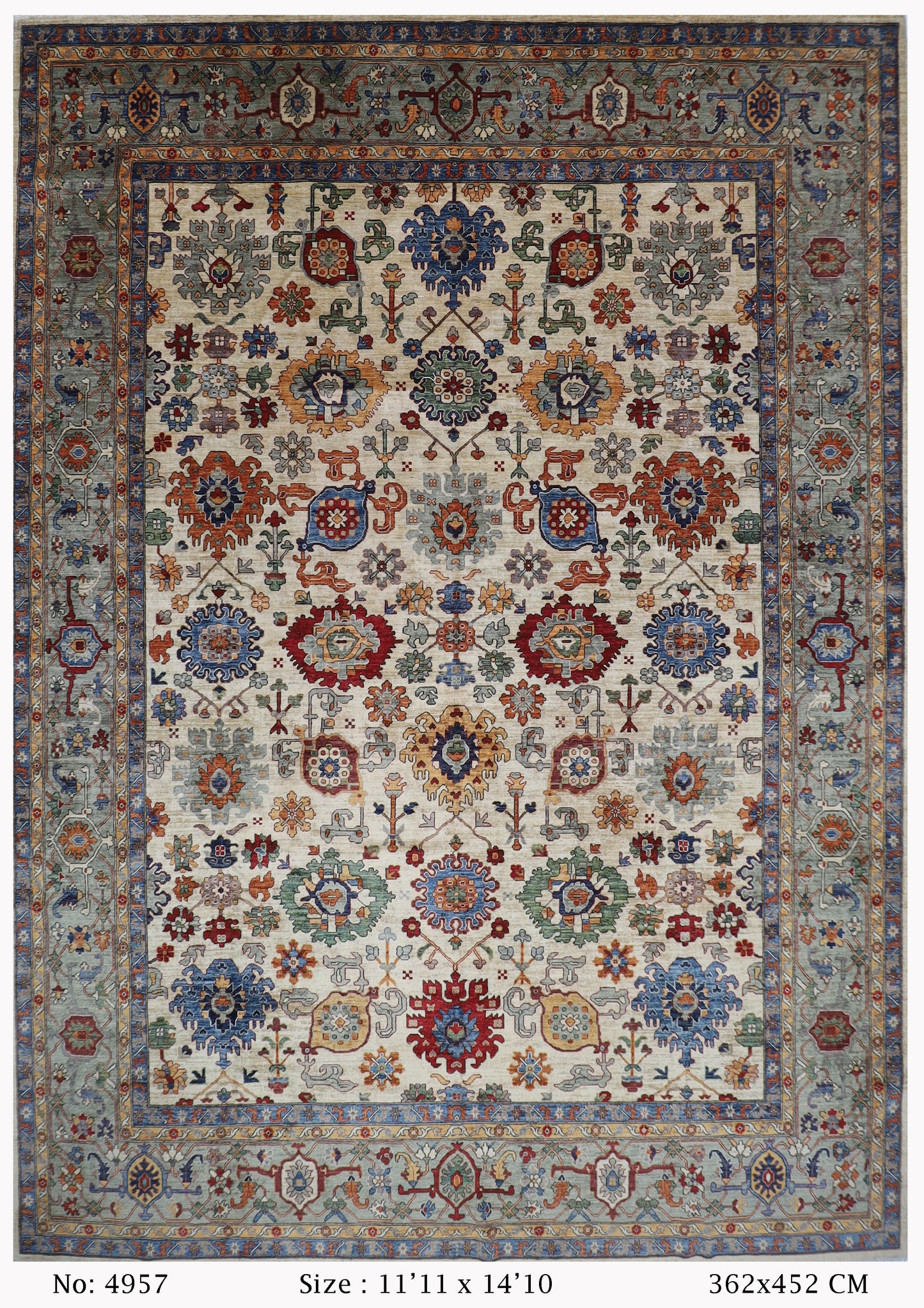 362 x 452 cm |  floral beige large Area Rug Afghan Hand Knotted veg Dye Wool carpet