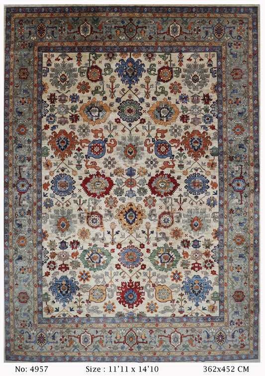 362 x 452 cm |  floral beige large Area Rug Afghan Hand Knotted veg Dye Wool carpet