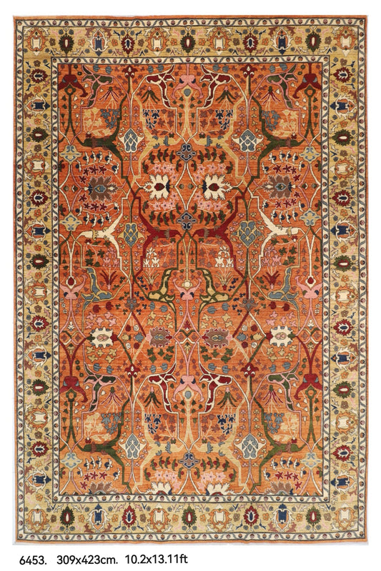 309 x 423 cm | Bidjar Yellow Design Hand Knotted veg Dye Wool Afghan Carpet