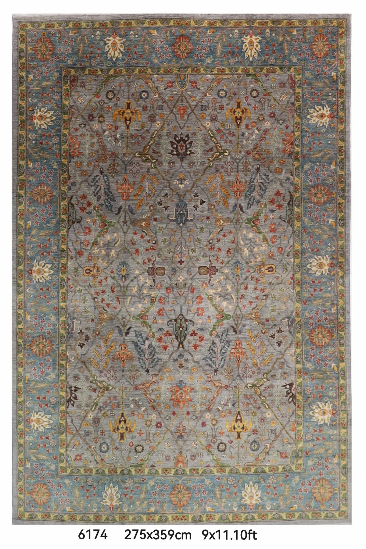 275 x 359 cm | Grey Area Rug Afghan Hand Knotted Veg Dye Wool carpet