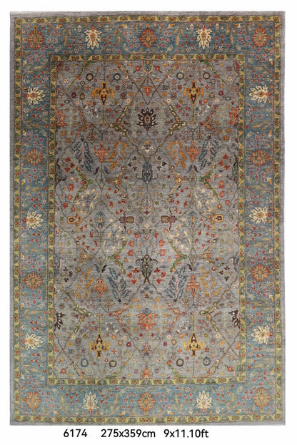 275 x 359 cm | Grey Area Rug Afghan Hand Knotted Veg Dye Wool carpet