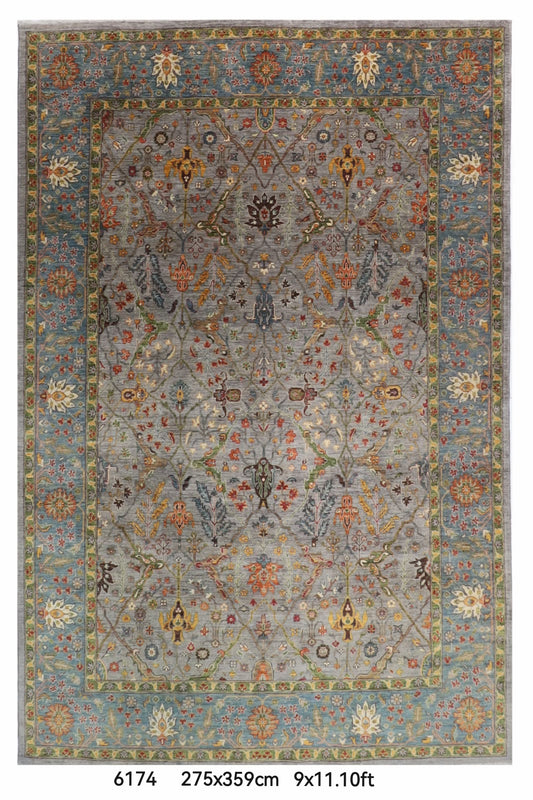 275 x 359 cm | Grey Area Rug Afghan Hand Knotted Veg Dye Wool carpet