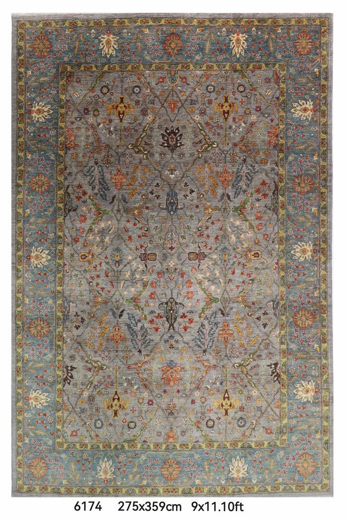 275 x 359 cm | Grey Area Rug Afghan Hand Knotted Veg Dye Wool carpet