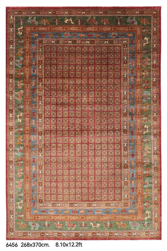 268 x 370 cm | Animal Tribal Design Hand Knotted veg Dye Wool Afghan Carpet