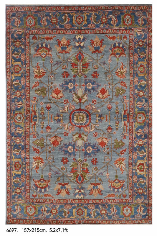 157 x 215 cm | bidjar blue Hand Knotted Wool Afghan Carpet