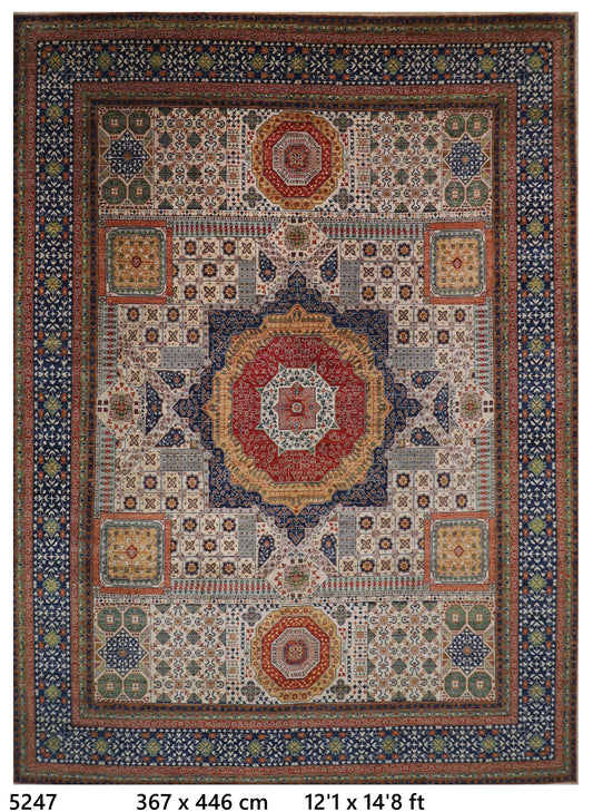 367 x 446 cm | Large Size Mamluk Area Rug Afghan Hand Knotted veg Dye Wool carpet