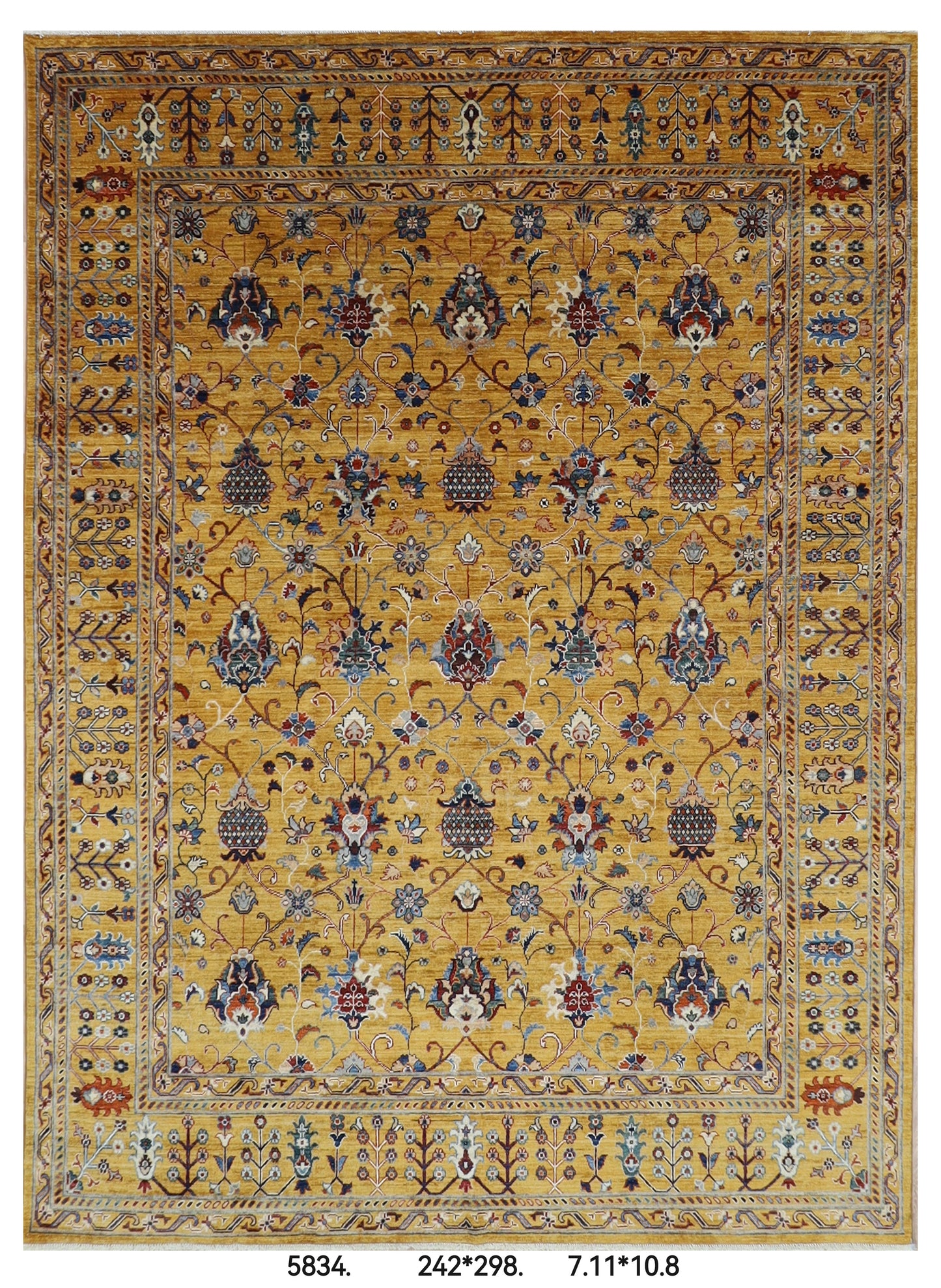 242 x 298 cm | Gold sultani Area Rug Afghan Hand Knotted Veg Dye Wool carpet