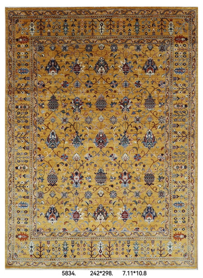 242 x 298 cm | Gold sultani Area Rug Afghan Hand Knotted Veg Dye Wool carpet