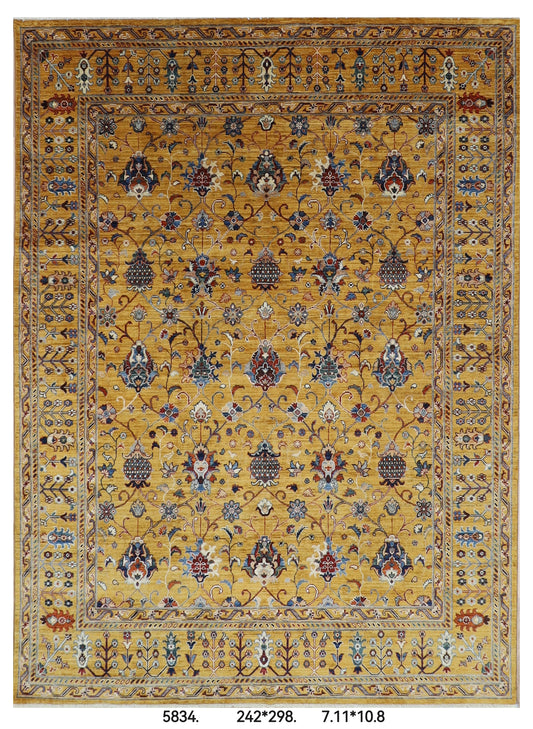242 x 298 cm | Gold sultani Area Rug Afghan Hand Knotted Veg Dye Wool carpet