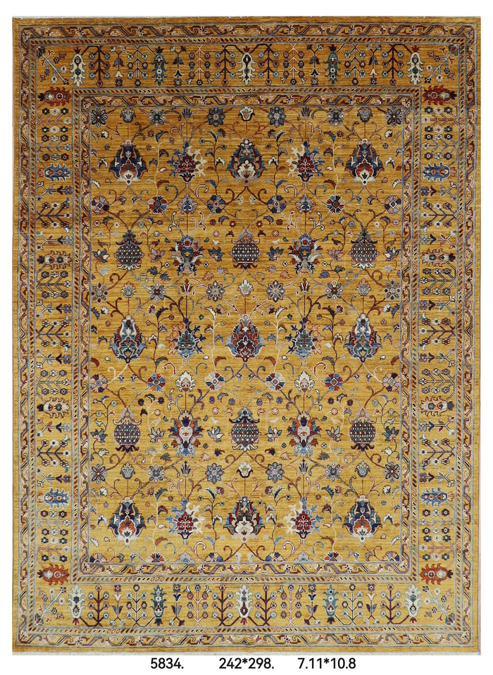 242 x 298 cm | Gold sultani Area Rug Afghan Hand Knotted Veg Dye Wool carpet