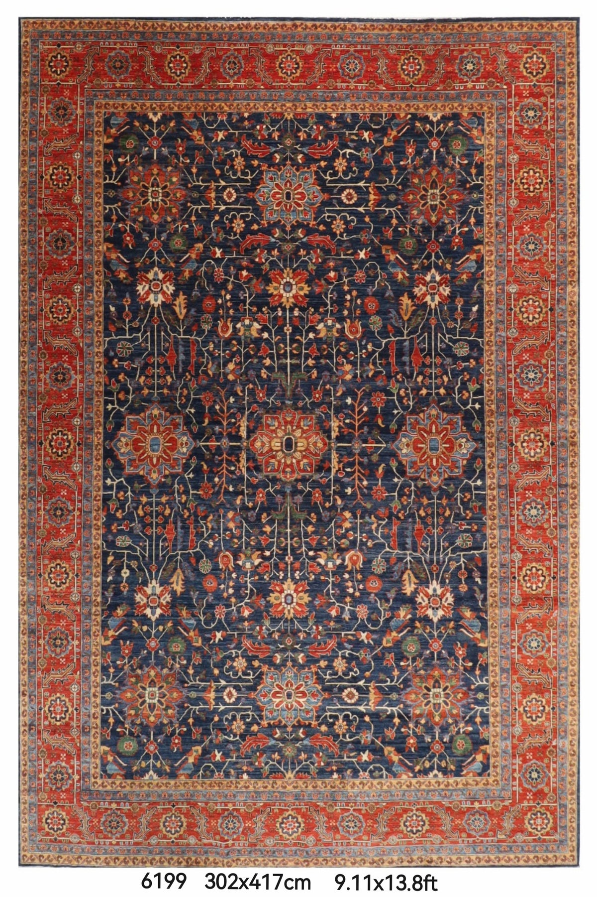 302 x 417 cm | Navy Blue Afghan Veg Dye Wool carpet