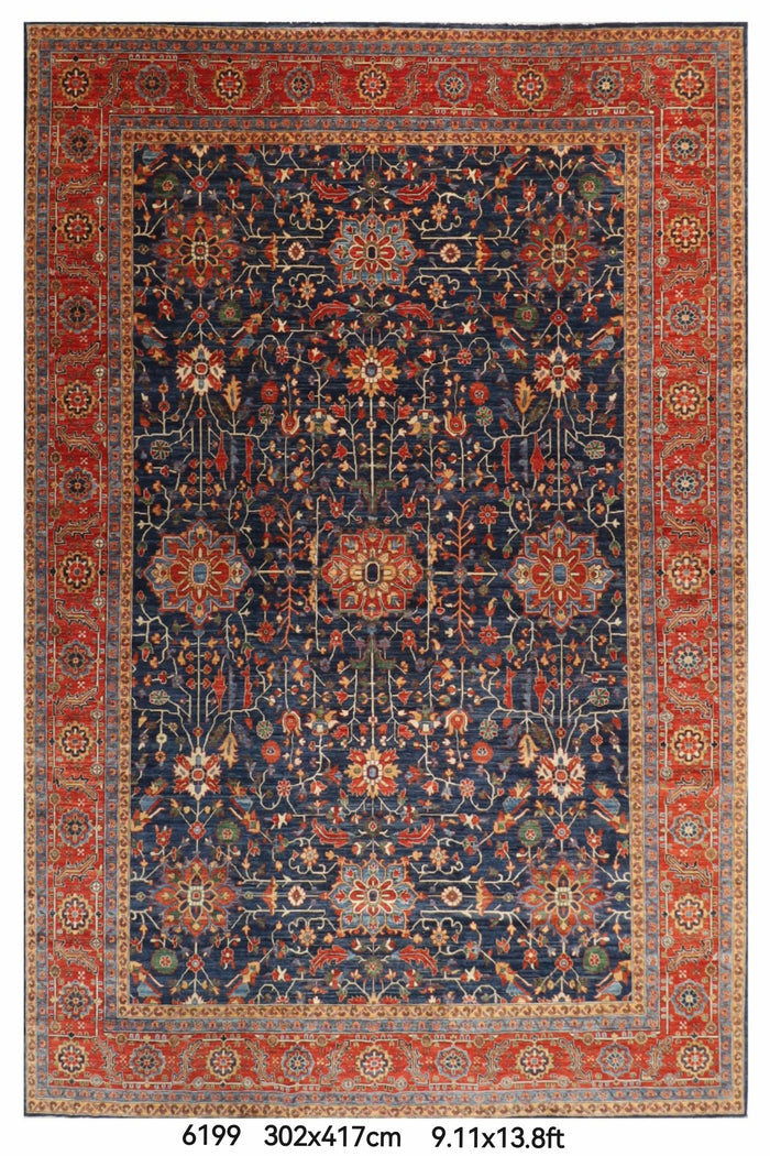302 x 417 cm | Navy Blue Afghan Veg Dye Wool carpet