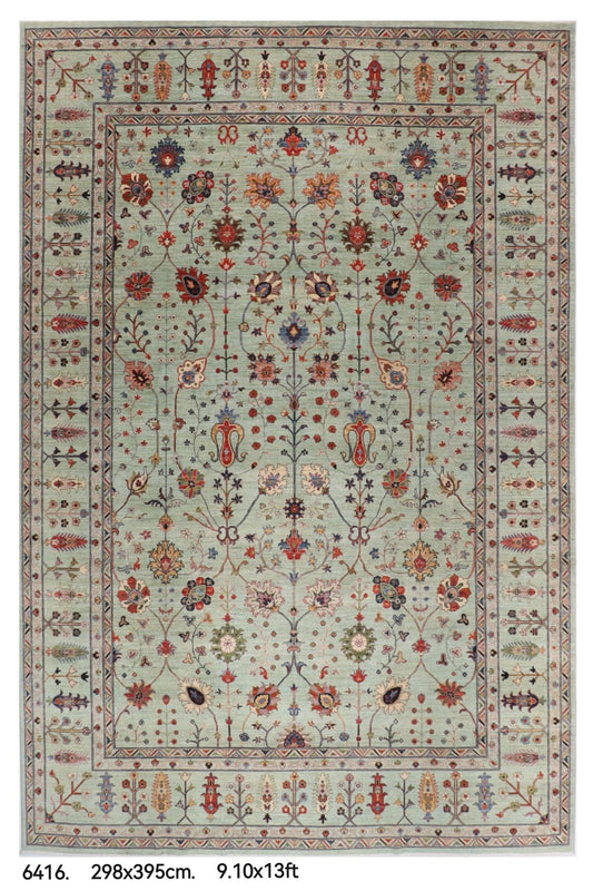 298 x 395 cm | Sultani Design Hand Knotted veg Dye Wool Afghan Carpet