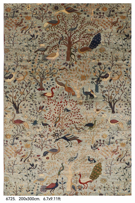 200 x 300 cm | Birds Design Hand Knotted Wool Afghan Carpet
