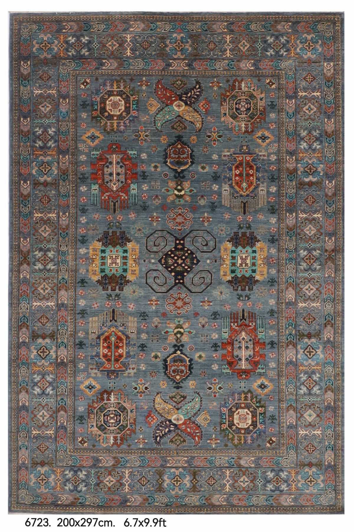 200 x 297 cm | Waziri  Design Hand Knotted Wool Afghan Carpet