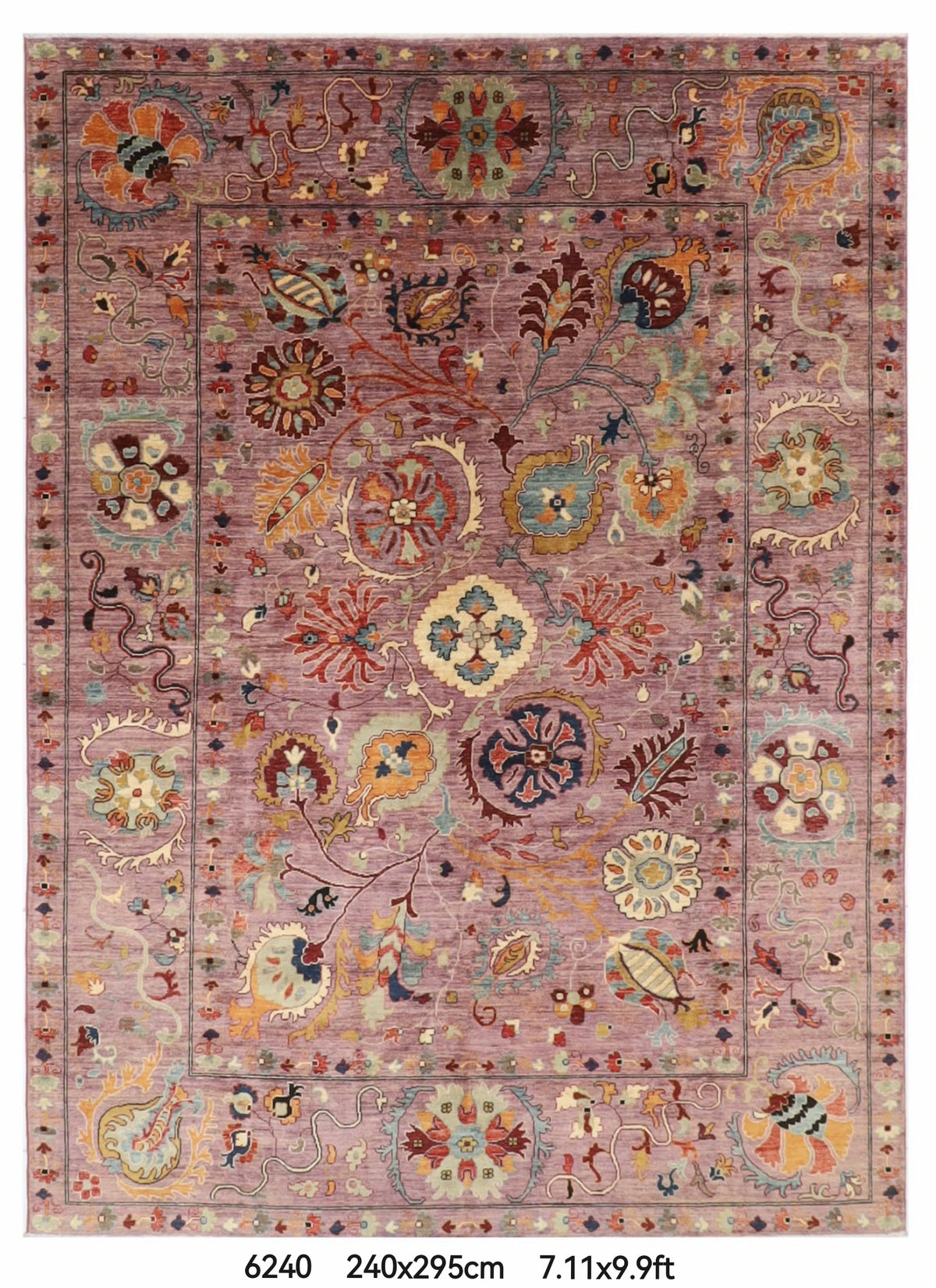 240 x 295 cm | Suzani Pink Floral Afghan Veg Dye Wool carpet