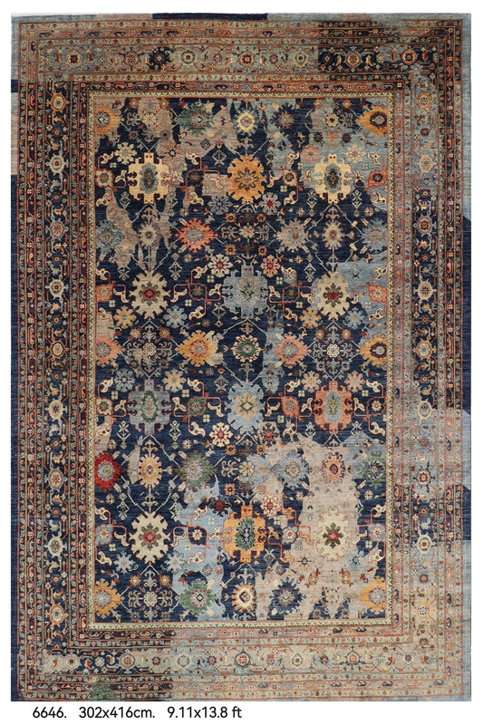 302 x 416 cm | Abstract Serapi Design Hand Knotted Wool Afghan Carpet