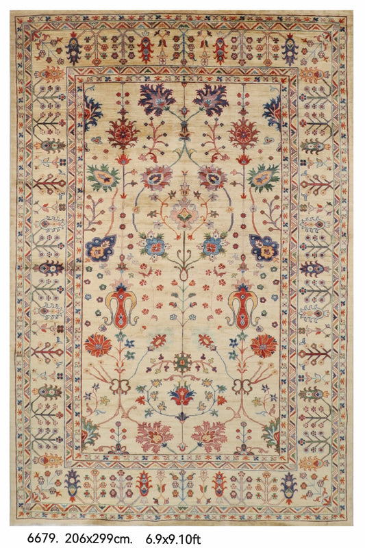 206 x 299 cm | Sultani Beige Hand Knotted Wool Afghan Carpet