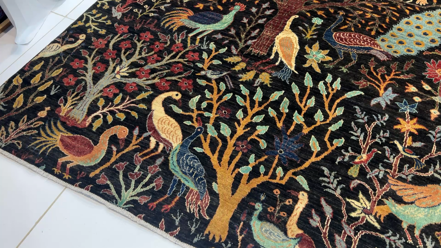 363 x 436 cm Black paradise of Birds Area Rug Afghan Hand Knotted rug