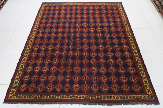 222 x 244 cm | Sumak Flat Weave Afghan Tribal Hand Knotted Veg Dye Wool Carpet