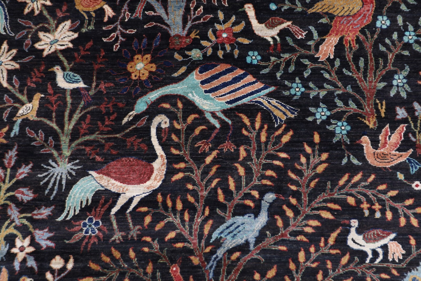 363 x 436 cm Black paradise of Birds Area Rug Afghan Hand Knotted rug